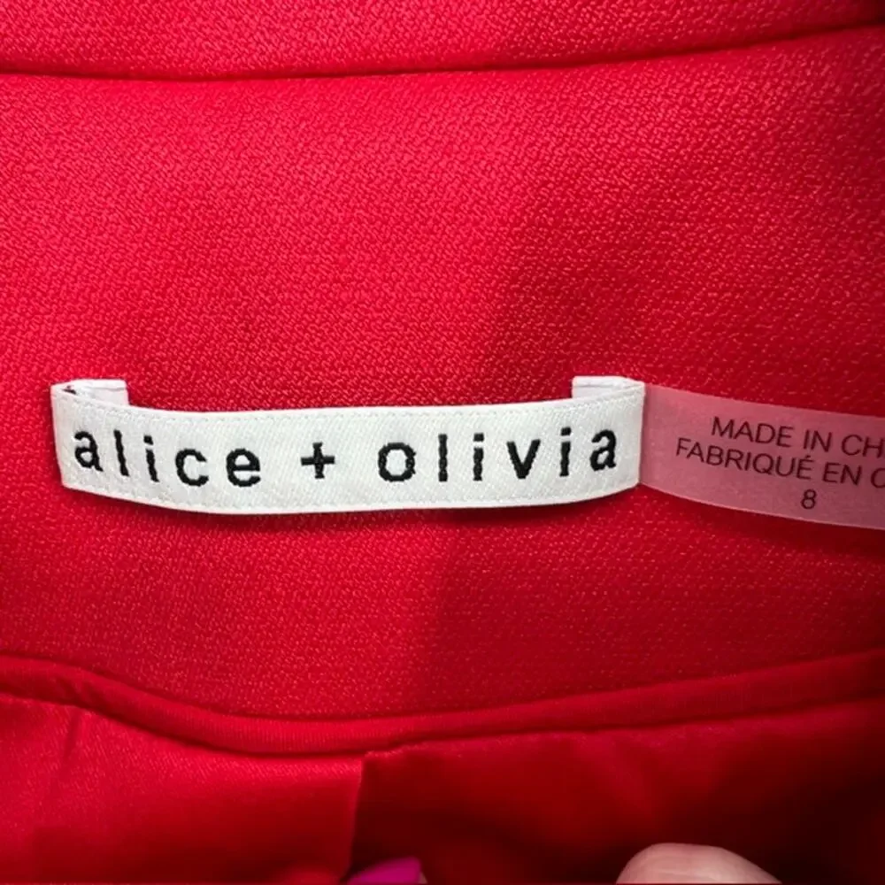 Alice + Olivia Denny Boyfriend Blazer Womens 8 Red Oversized Notch Professional - Picture 3 of 9